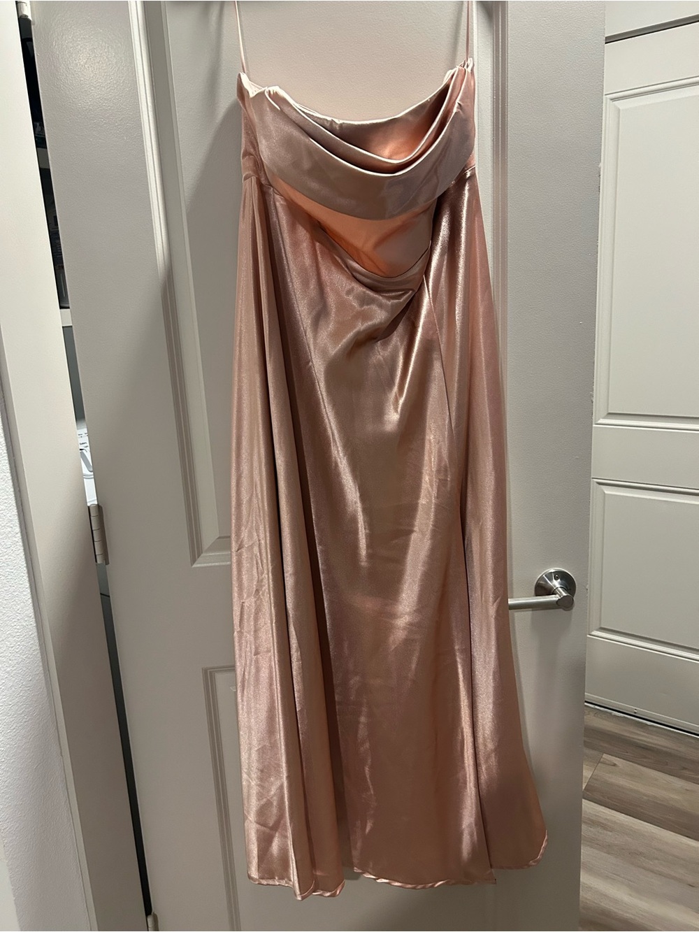 Birdy Grey Satin Cowl Formal Dress in Blush